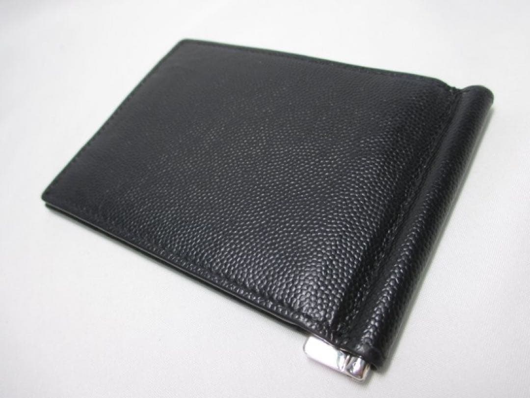 美品 サンローラン 二つ折りマネークリップ 札入れ マネークリップ 黒 革 中古