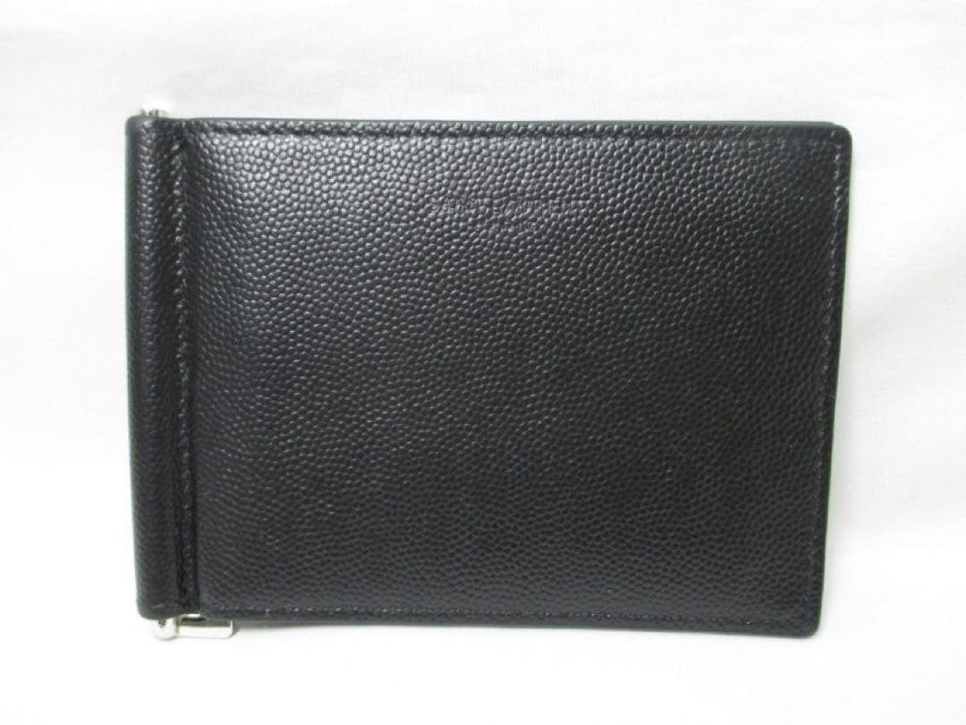 美品 サンローラン 二つ折りマネークリップ 札入れ マネークリップ 黒 革 中古