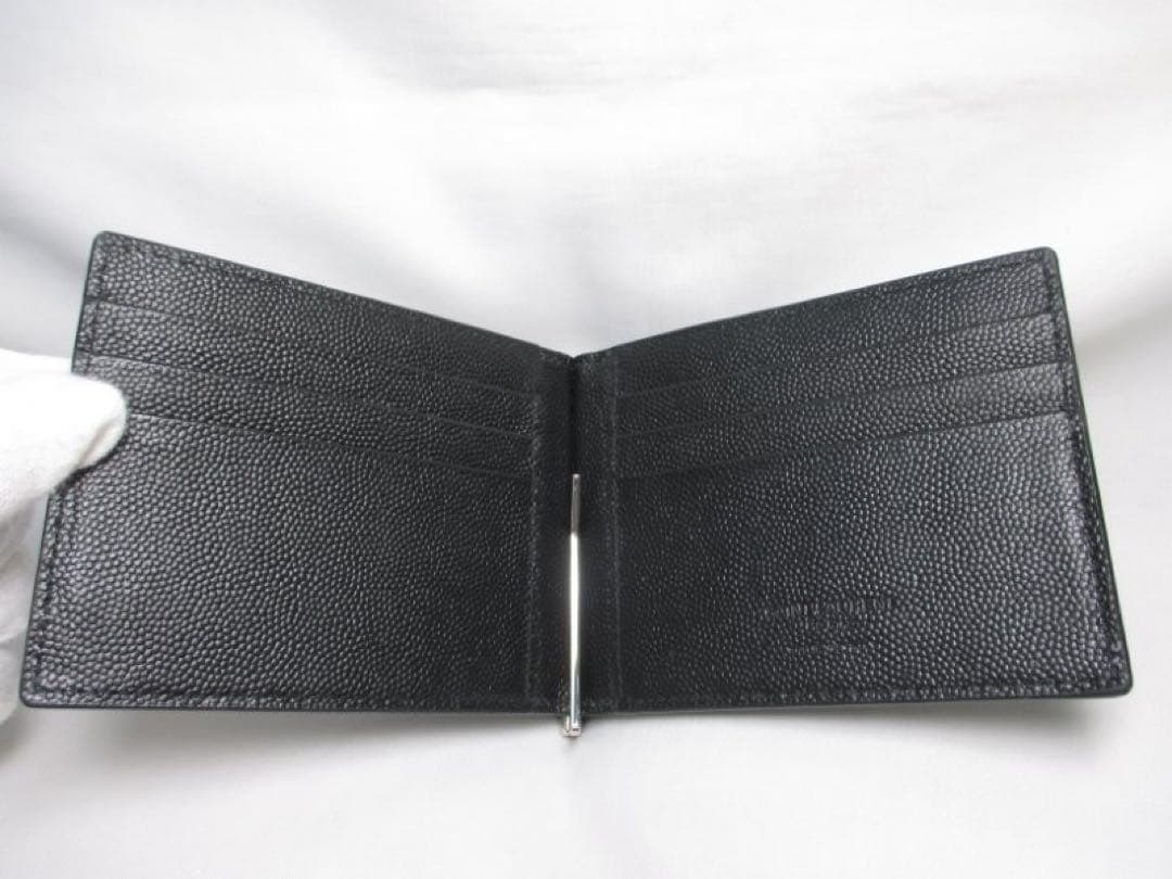 美品 サンローラン 二つ折りマネークリップ 札入れ マネークリップ 黒 革 中古