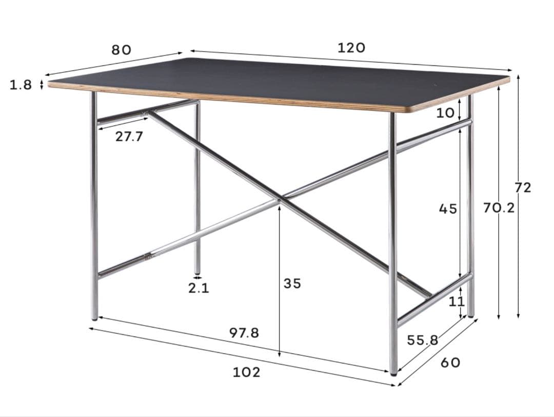 【新品・未開封】Eiermannテーブル風 デスク　ブラック天板／クローム脚