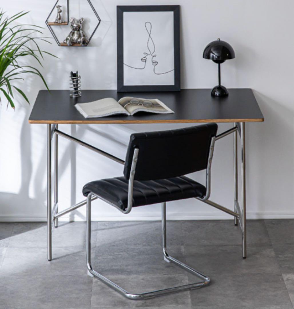 【新品・未開封】Eiermannテーブル風 デスク　ブラック天板／クローム脚