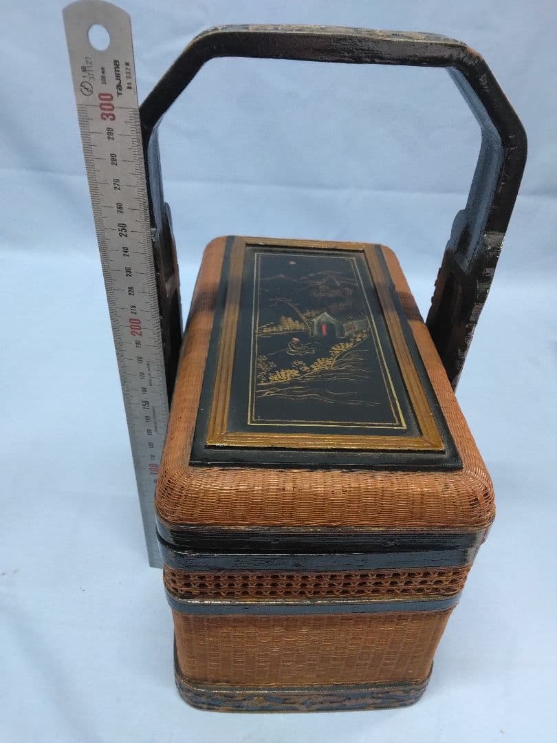 提藍（ていらん）　竹製茶箱　茶道具　煎茶 　金泥装飾　１段