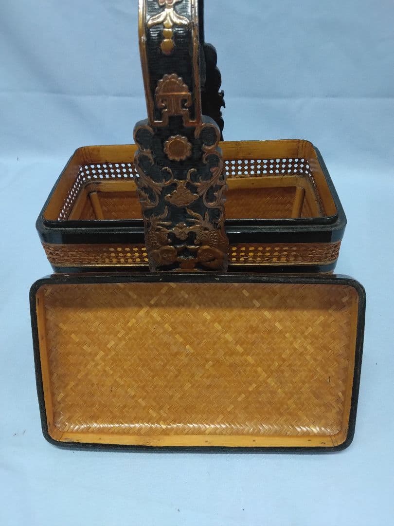 提藍（ていらん）　竹製茶箱　茶道具　煎茶 　金泥装飾　１段