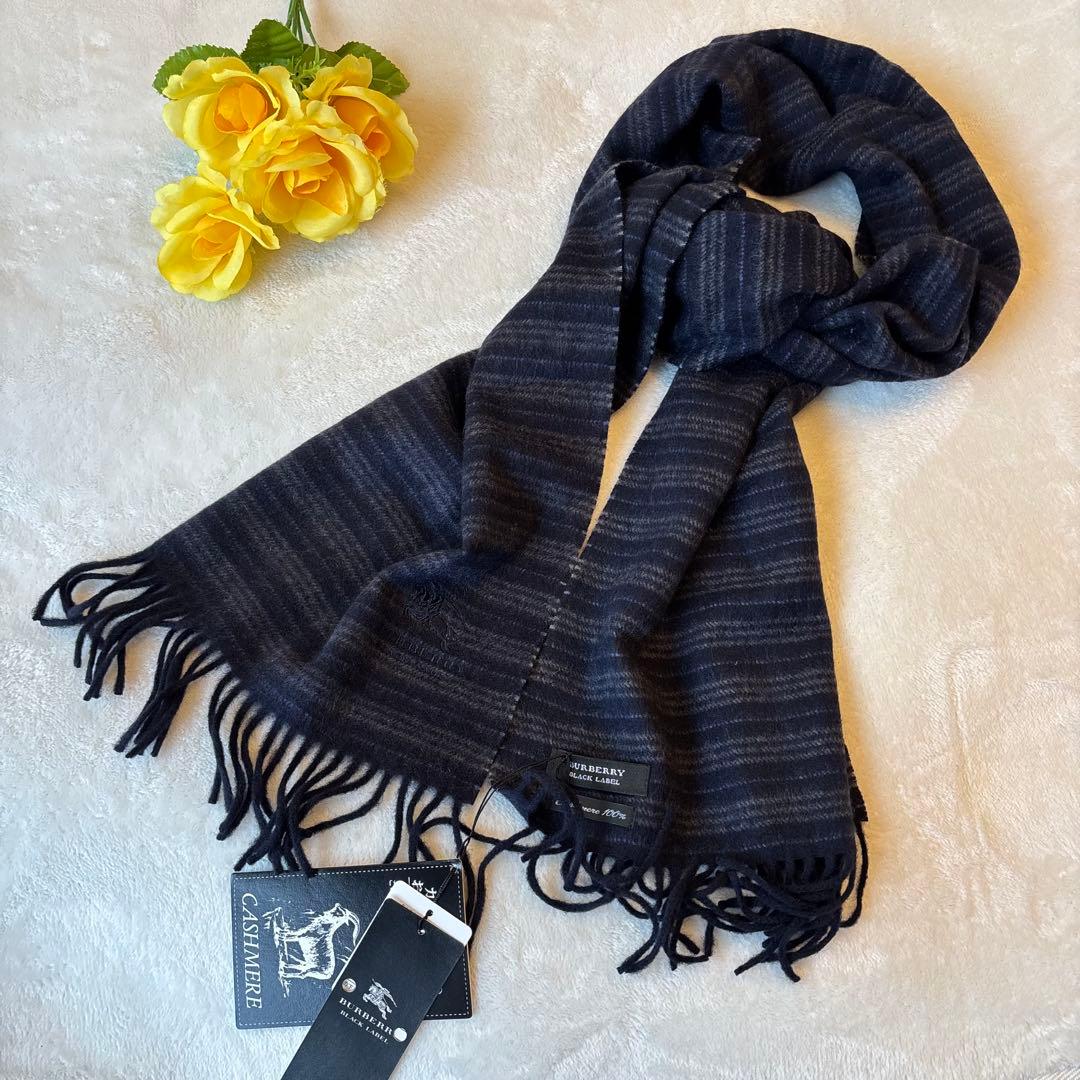 未使用✨Burberry ブラックレーベル　カシミヤ　マフラー　フリンジ　長め