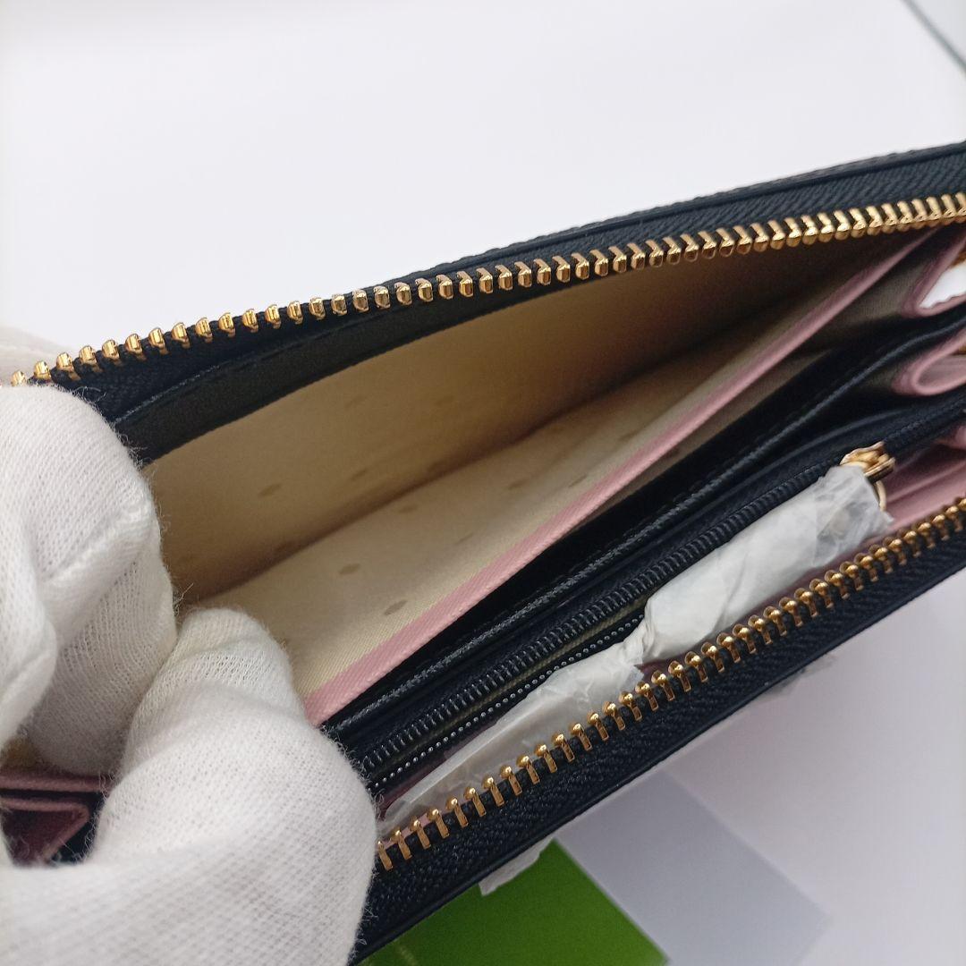 kate spade ケイトスペード ラウンドファスナー長財布 ピンク×ブラック