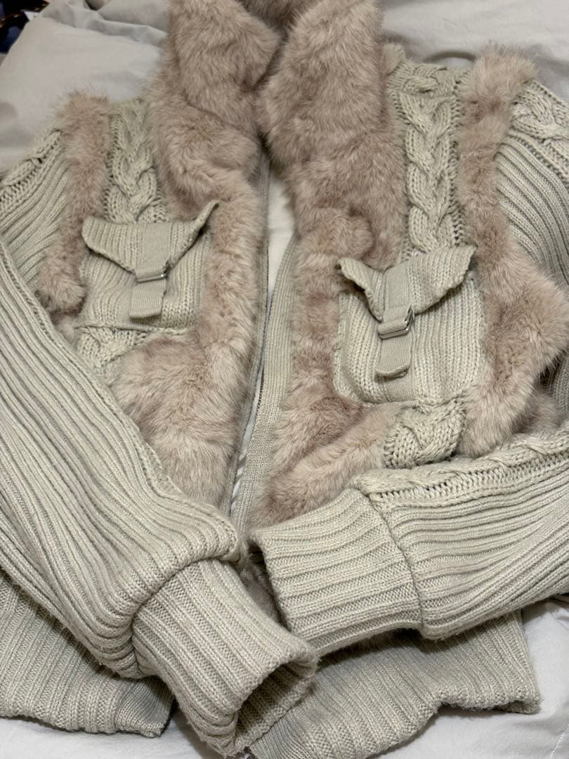 LAGUA GEM CABLE KNIT FAUX FUR ブルゾン