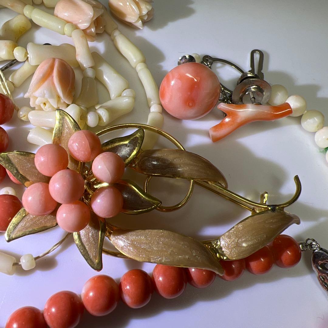 本赤珊瑚玉　アクセサリー色々　一部袋込91g 東Y8-0204☆2F