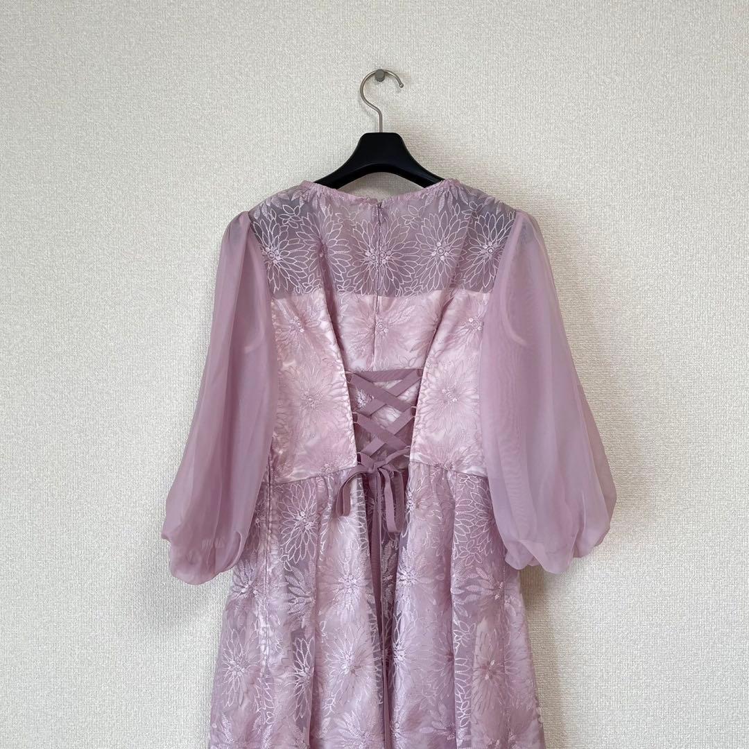 【新品未使用】AIMER オーガンジー花柄刺繍ボリュームスリーブドレス