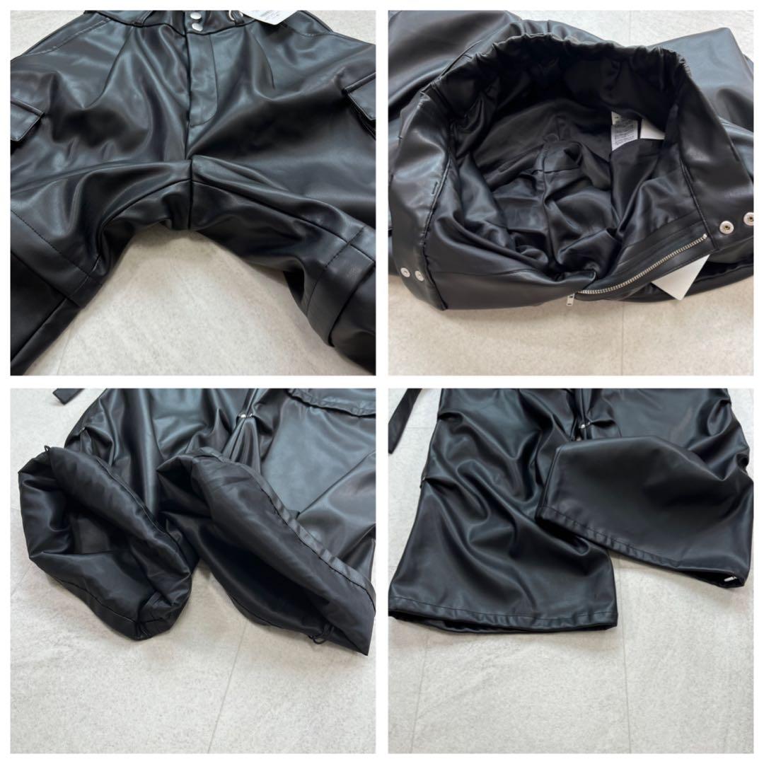 未使用タグ付【HARE】2WAY メタルカーゴパンツ レザー ブラック F