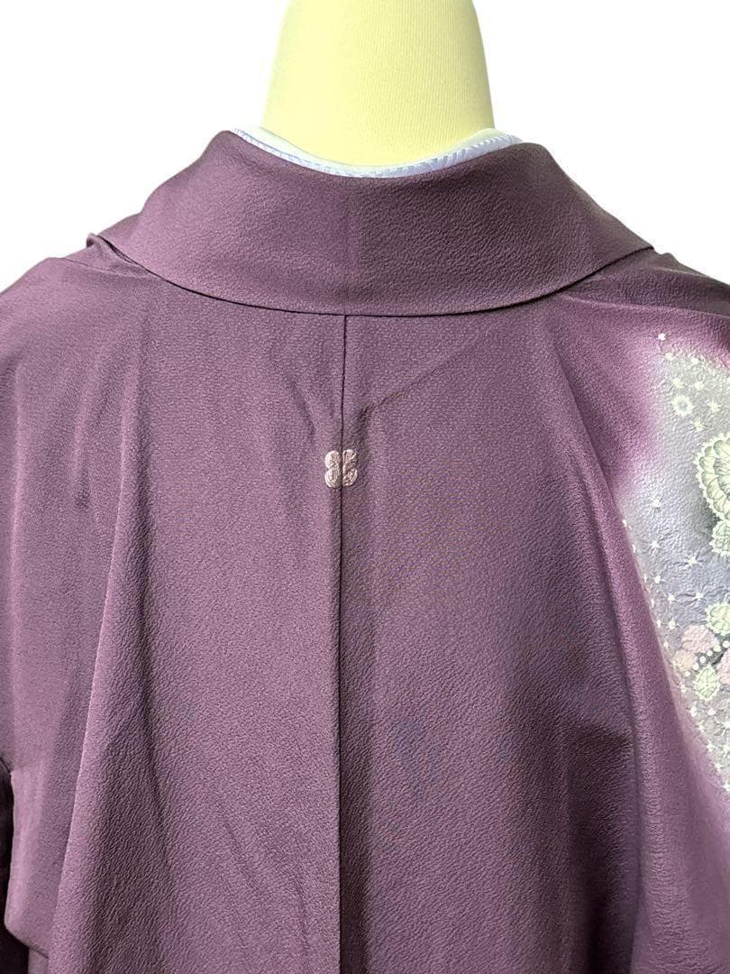 A35美品作家物落款 【華麗に花咲く辻ヶ花】訪問着　絞り　半衿付き正絹暈し茄子紫