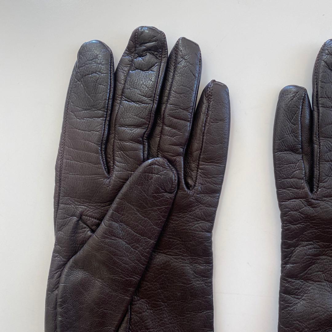 美品　フェラガモ　レザーグローブ　革手袋　ダークブラウン　シルク裏地　サイズ7