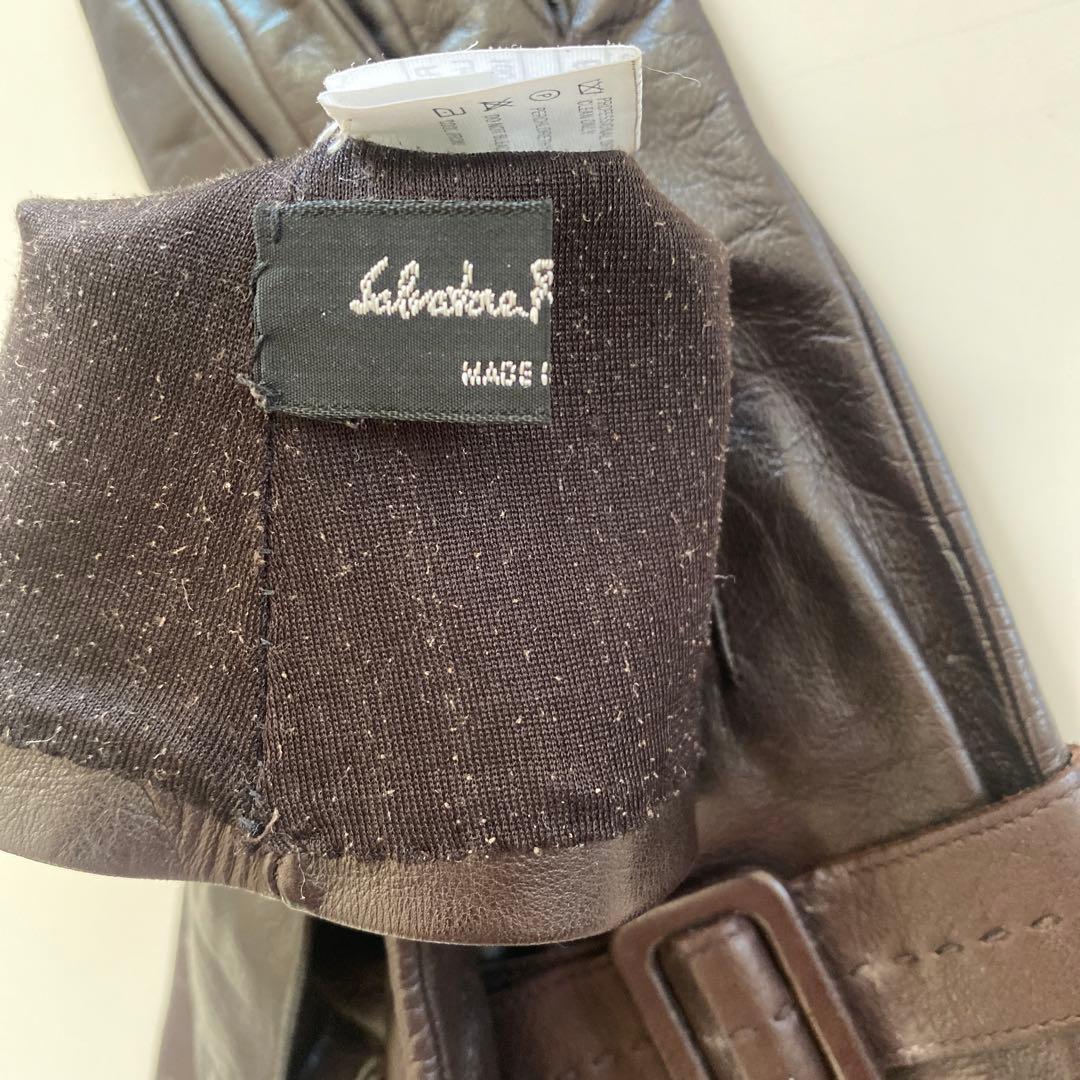 美品　フェラガモ　レザーグローブ　革手袋　ダークブラウン　シルク裏地　サイズ7