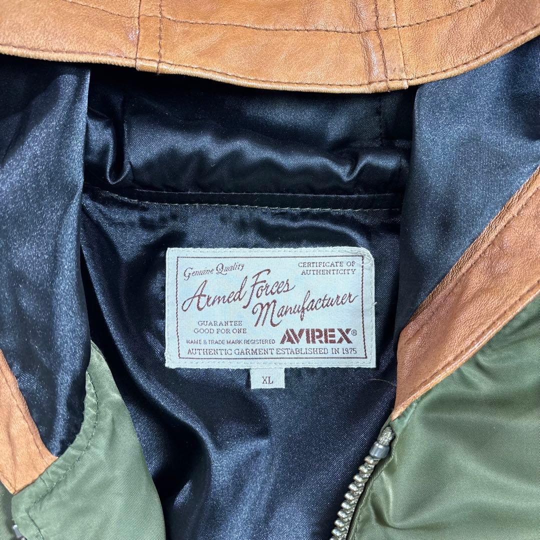 アビレックス レザー切替 フーディ MA-1 ジャケット XL 羊革 ミリタリー