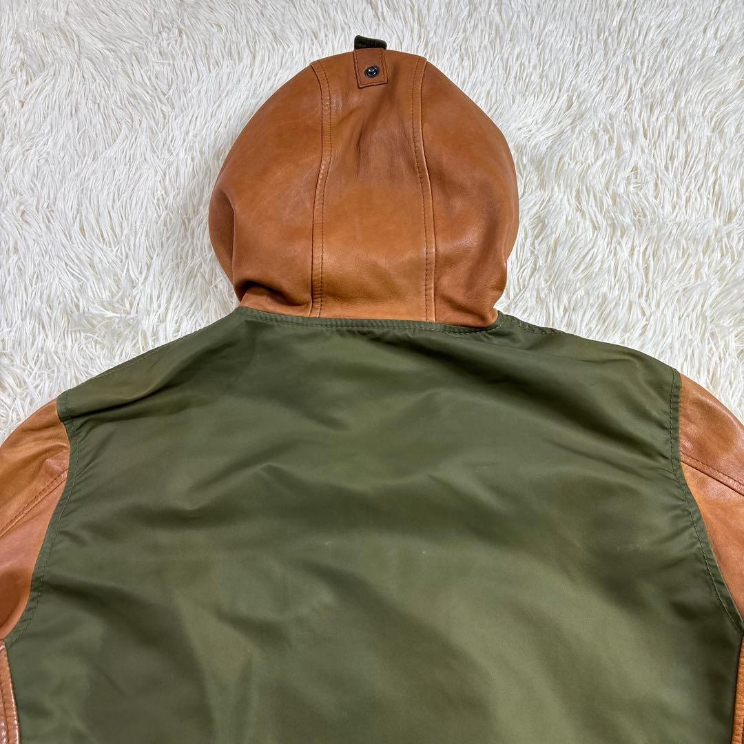 アビレックス レザー切替 フーディ MA-1 ジャケット XL 羊革 ミリタリー
