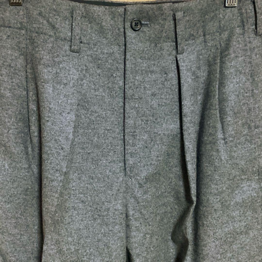 ワイズフォーメン 2タックウールワイドパンツ グレー Mサイズ