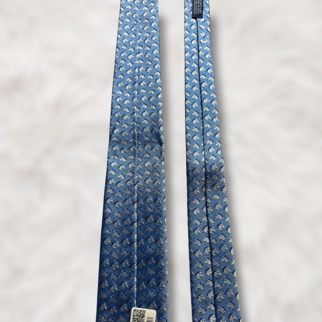 【新品✨】現行タグ付き エルメス 総柄 動物柄 馬柄 青白水色 ジャガード 箱有