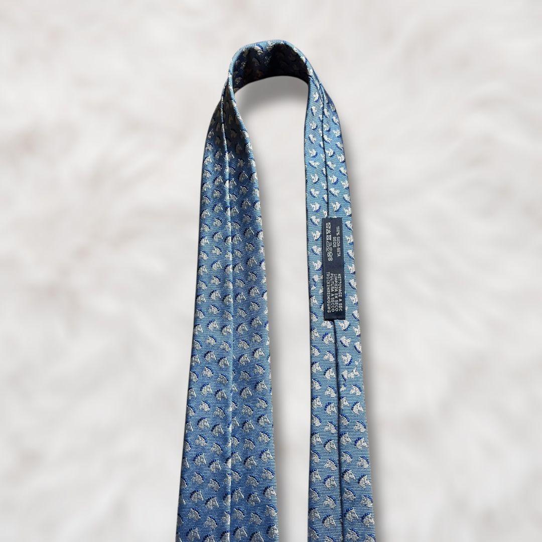 【新品✨】現行タグ付き エルメス 総柄 動物柄 馬柄 青白水色 ジャガード 箱有