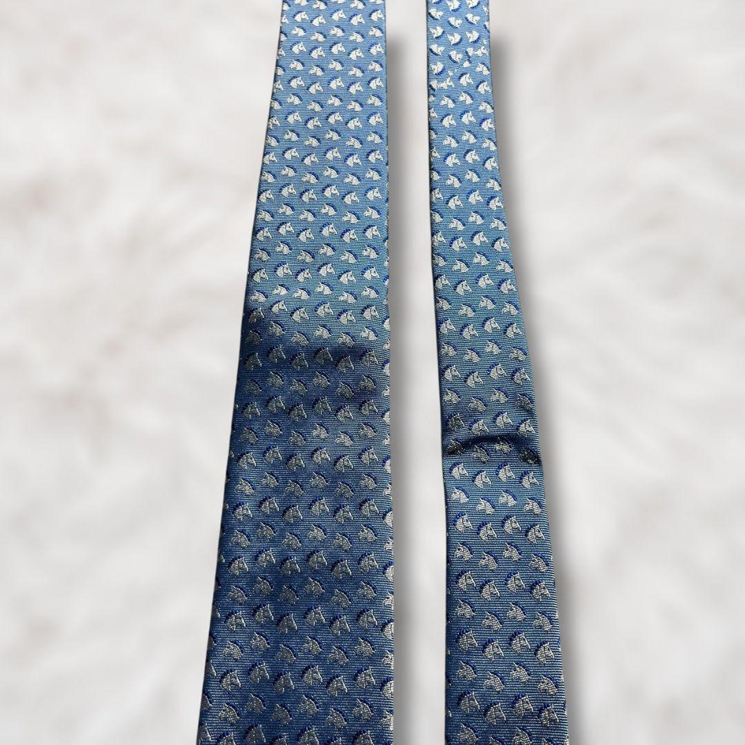 【新品✨】現行タグ付き エルメス 総柄 動物柄 馬柄 青白水色 ジャガード 箱有