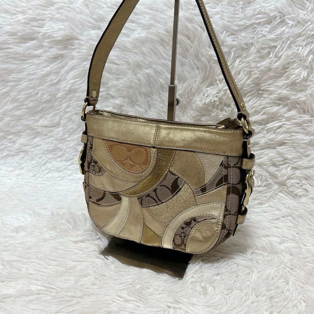 COACH コーチ パッチワーク ワンショルダーバッグ ゴールド 金色41886