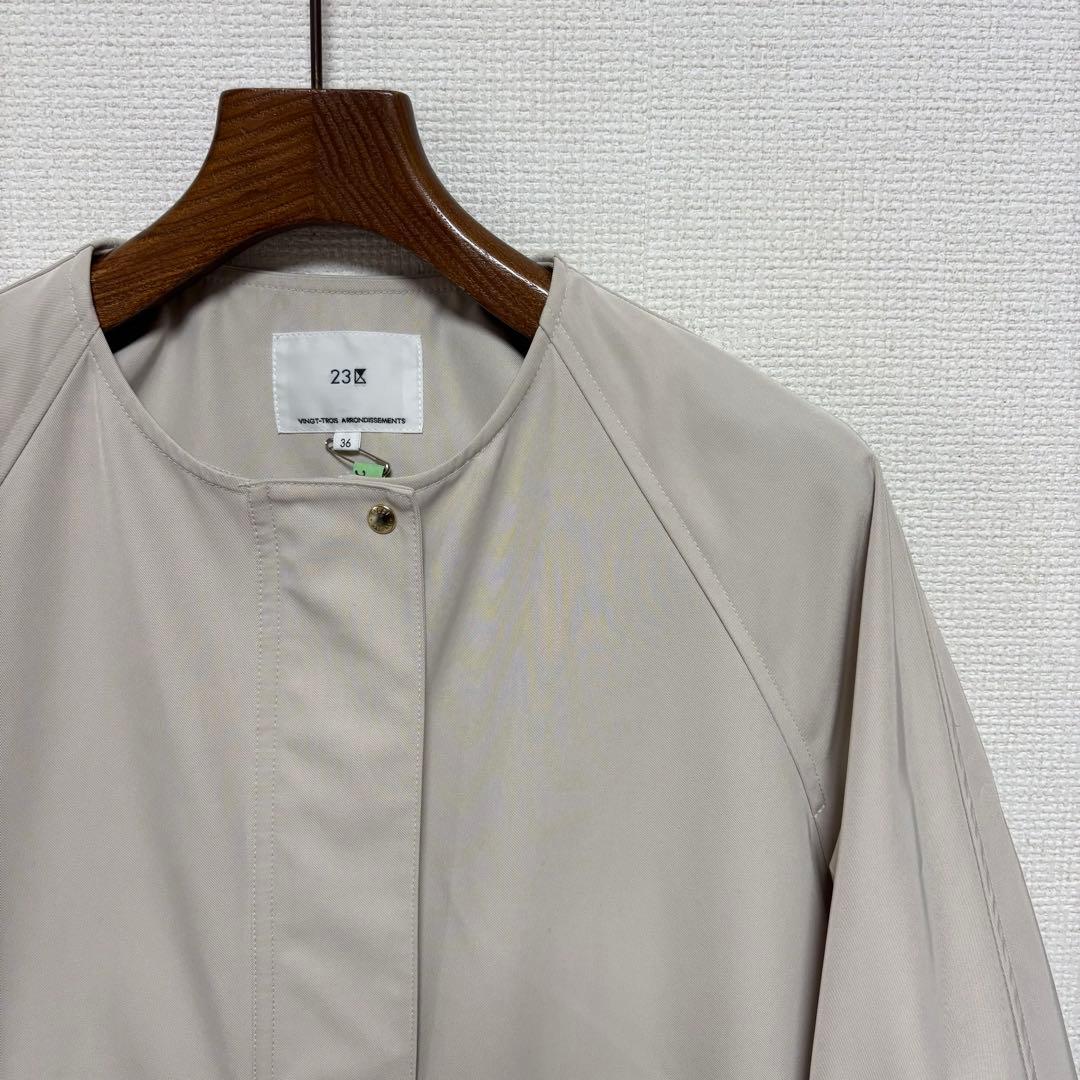 25ss 美品■23区■撥水加工 ライトツイル ノーカラー コート ドローコード