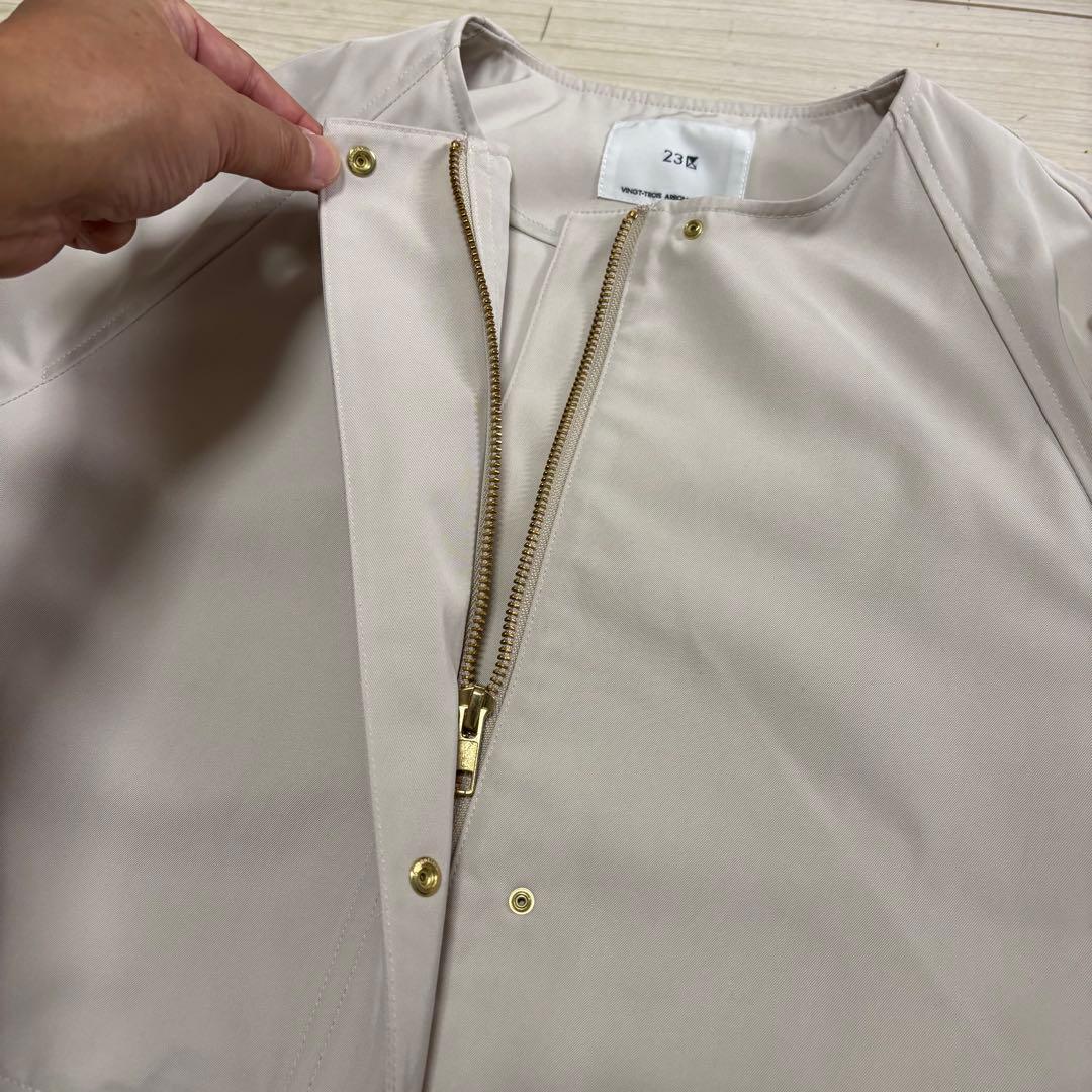 25ss 美品■23区■撥水加工 ライトツイル ノーカラー コート ドローコード