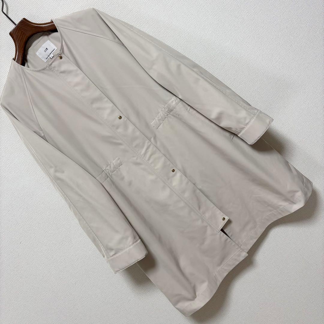 25ss 美品■23区■撥水加工 ライトツイル ノーカラー コート ドローコード