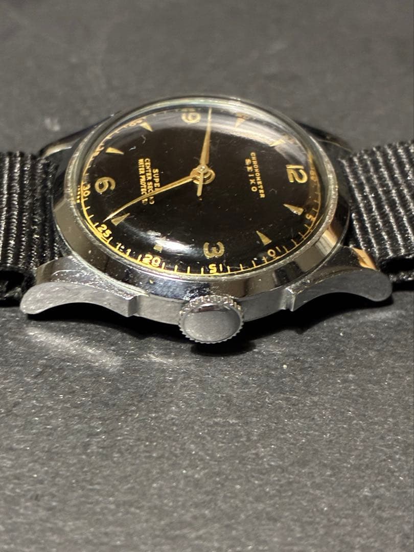 【最終】稼働良品 セイコー 手巻き クロノメーター 黒文字盤 ユニセックス腕時計