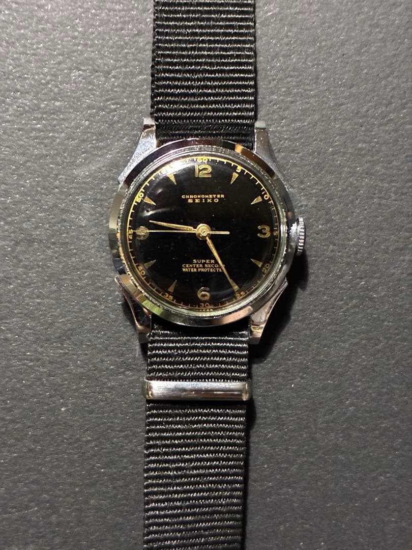 【最終】稼働良品 セイコー 手巻き クロノメーター 黒文字盤 ユニセックス腕時計