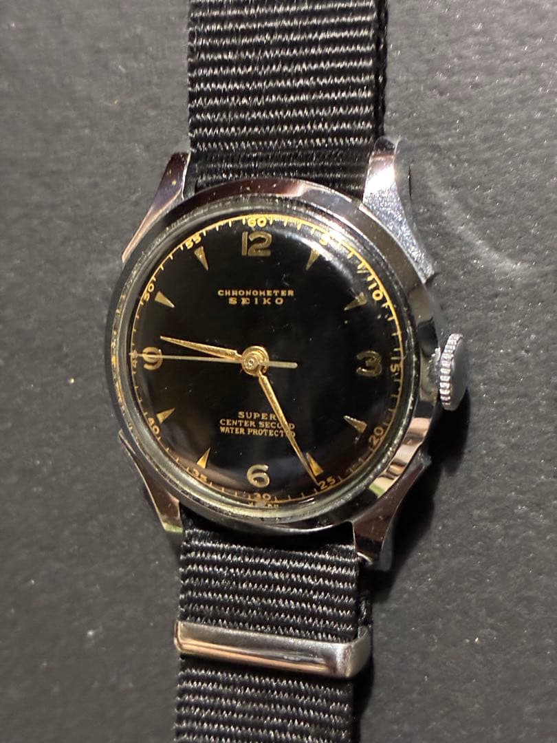 【最終】稼働良品 セイコー 手巻き クロノメーター 黒文字盤 ユニセックス腕時計