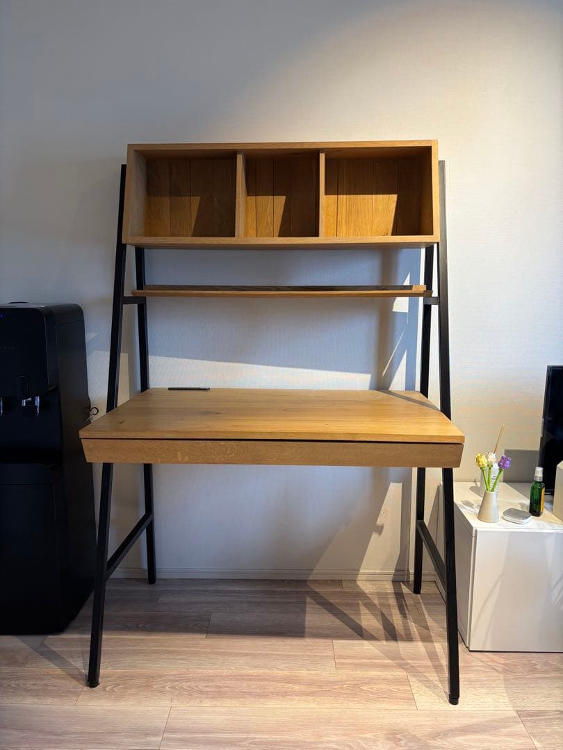 ナチュラルウッド オープンシェルフ付きデスク