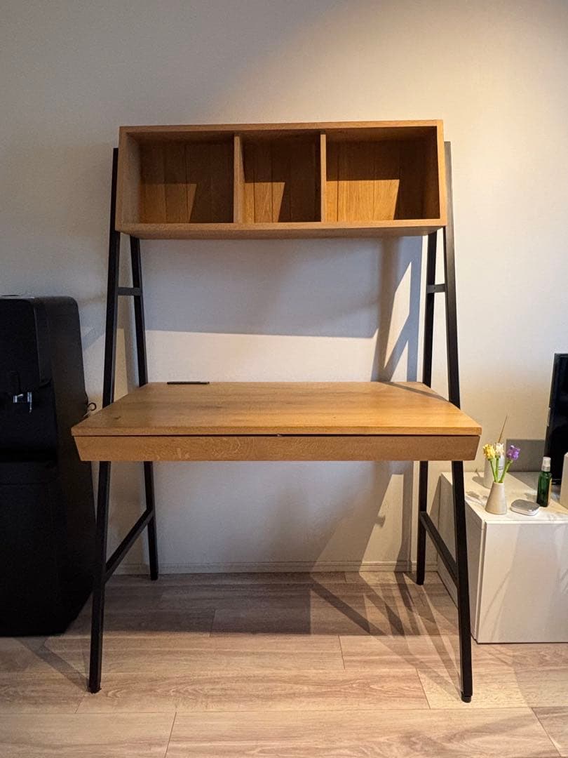 ナチュラルウッド オープンシェルフ付きデスク