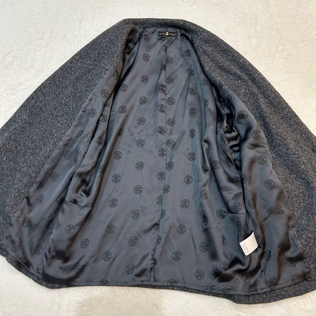 ヒロココシノ カシミヤ100% 裏地シルク総柄 コート グレー 大きいサイズ42