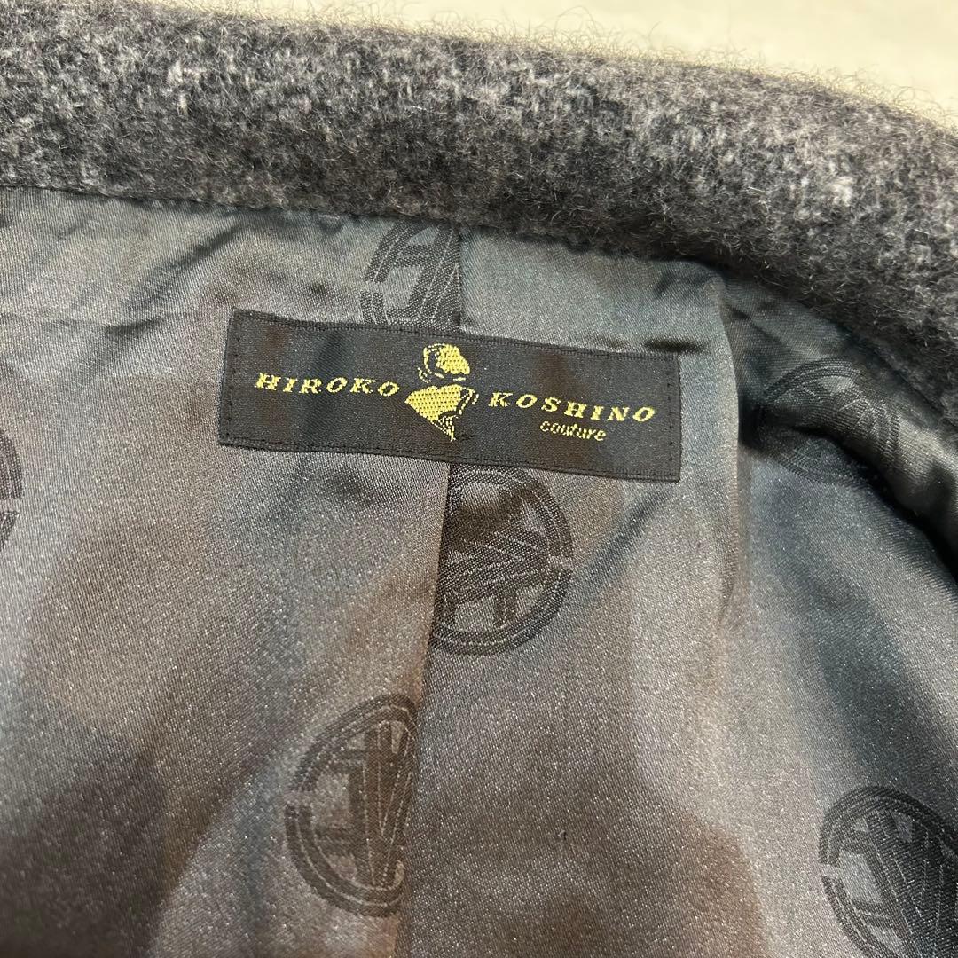 ヒロココシノ カシミヤ100% 裏地シルク総柄 コート グレー 大きいサイズ42