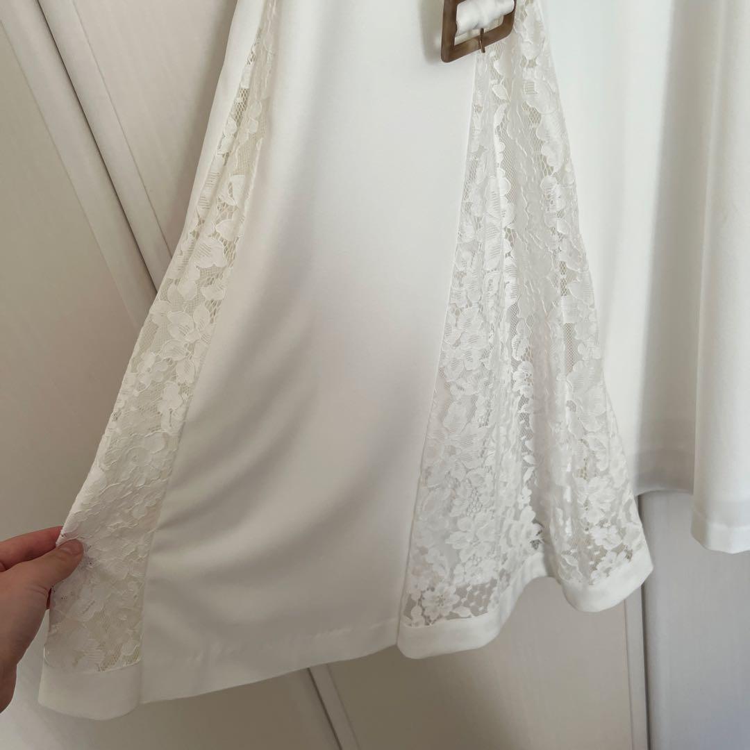 Noela ホワイト レースフリル ワンピース