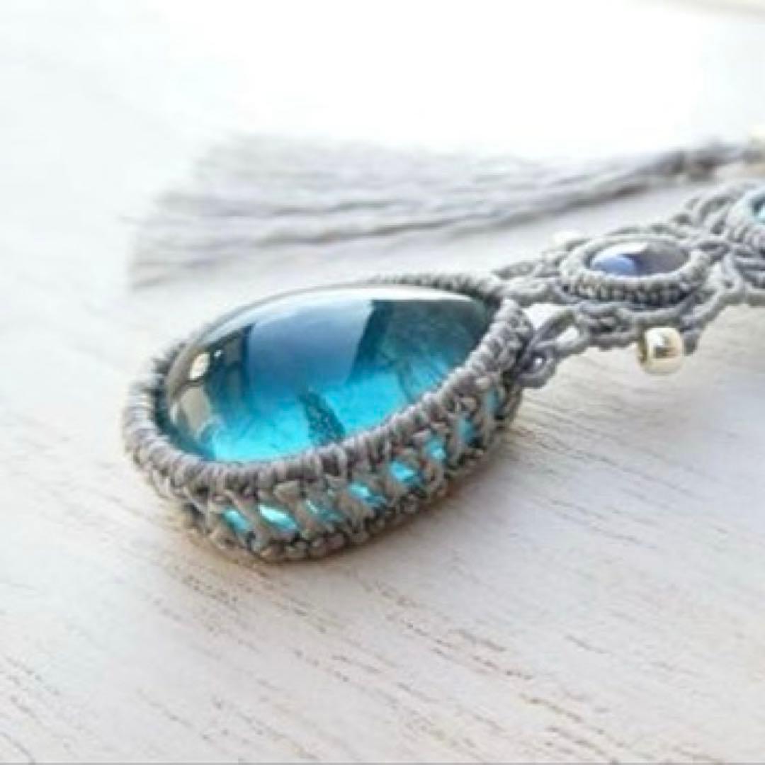 マクラメ編みネックレス ブルーグリーンフローライト