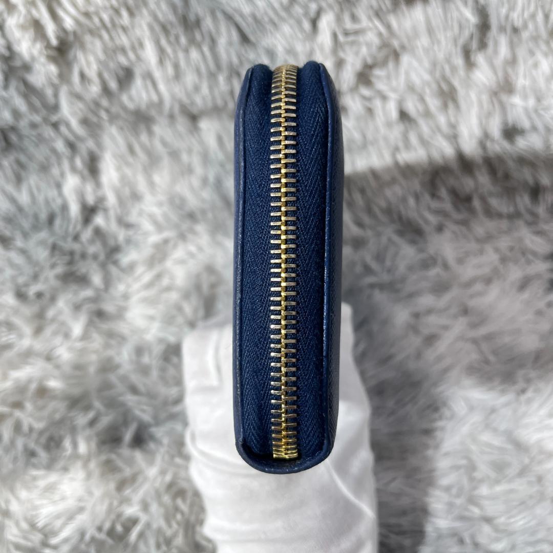 [大人気]　プラダ　サフィアーノ　長財布　レザー　ブルー　ラウンドファスナー