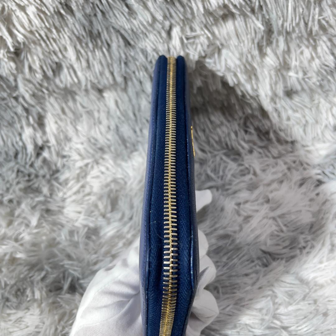 [大人気]　プラダ　サフィアーノ　長財布　レザー　ブルー　ラウンドファスナー