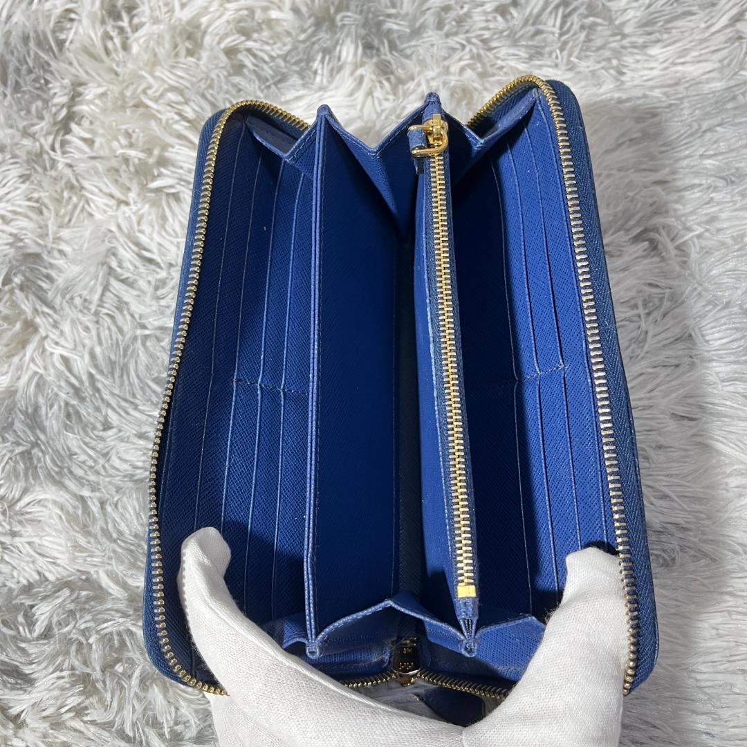 [大人気]　プラダ　サフィアーノ　長財布　レザー　ブルー　ラウンドファスナー