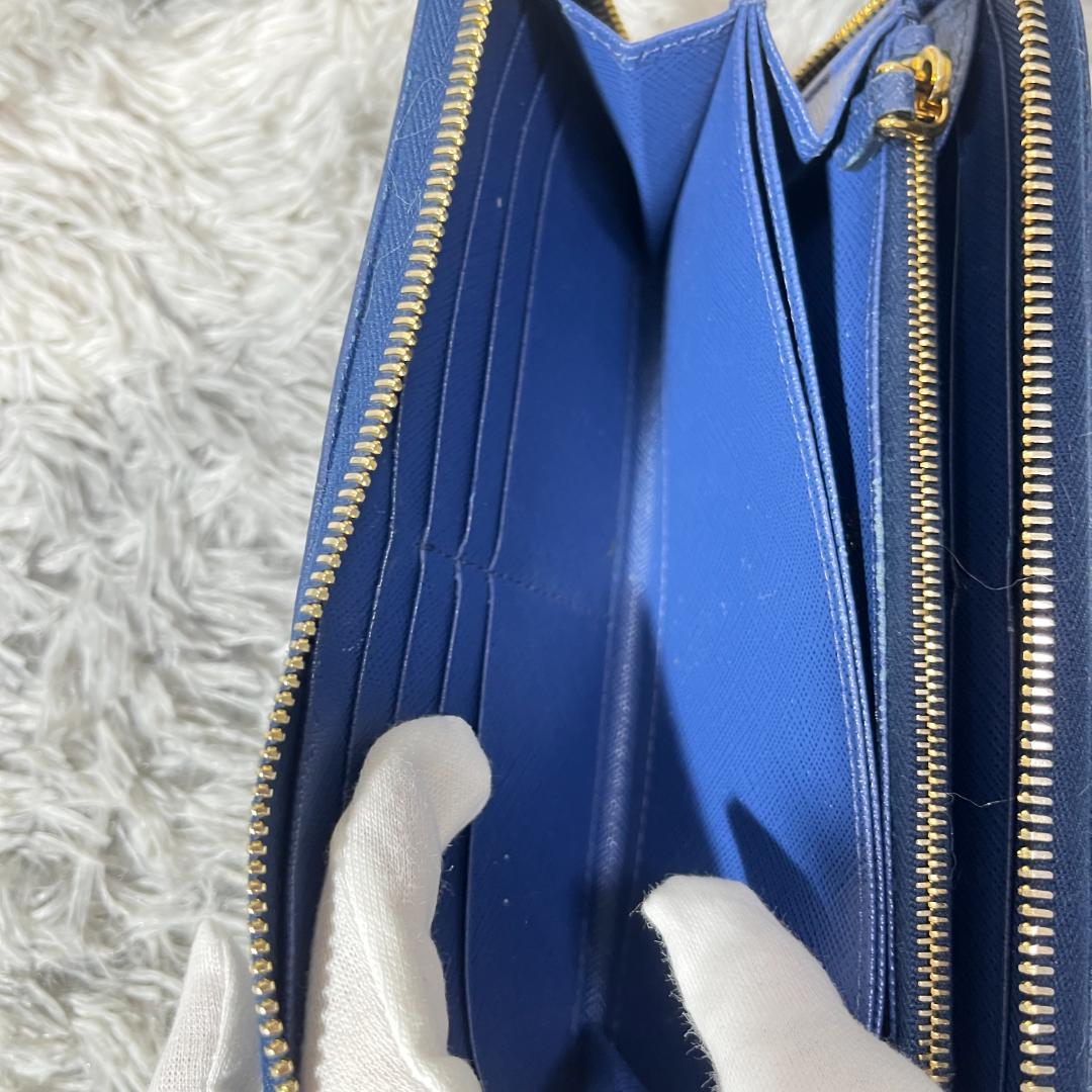 [大人気]　プラダ　サフィアーノ　長財布　レザー　ブルー　ラウンドファスナー