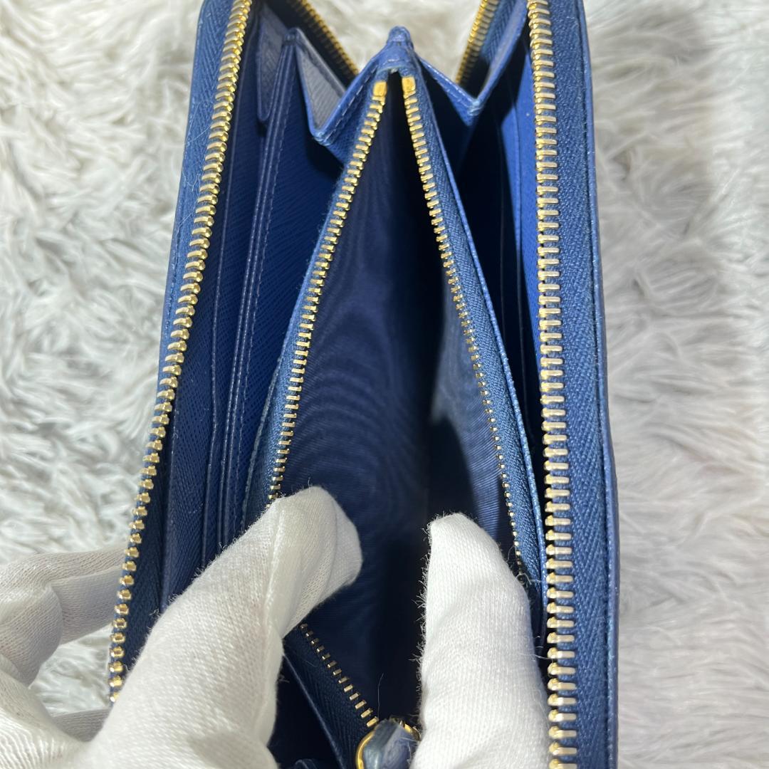 [大人気]　プラダ　サフィアーノ　長財布　レザー　ブルー　ラウンドファスナー