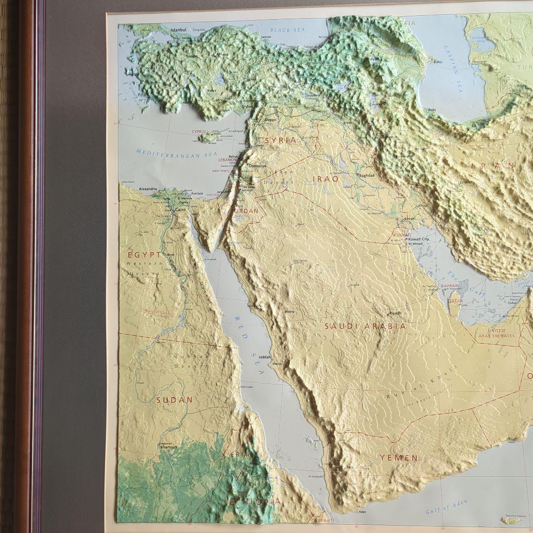 レア品)大型　立体地図　中近東·トルコ·イラン　1:6,250,000 額縁付き