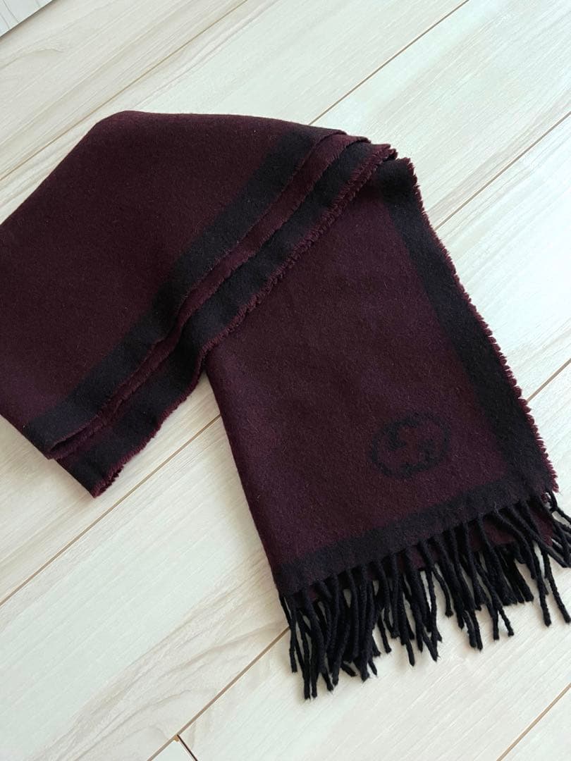 GUCCI バーガンディ ウール マフラー