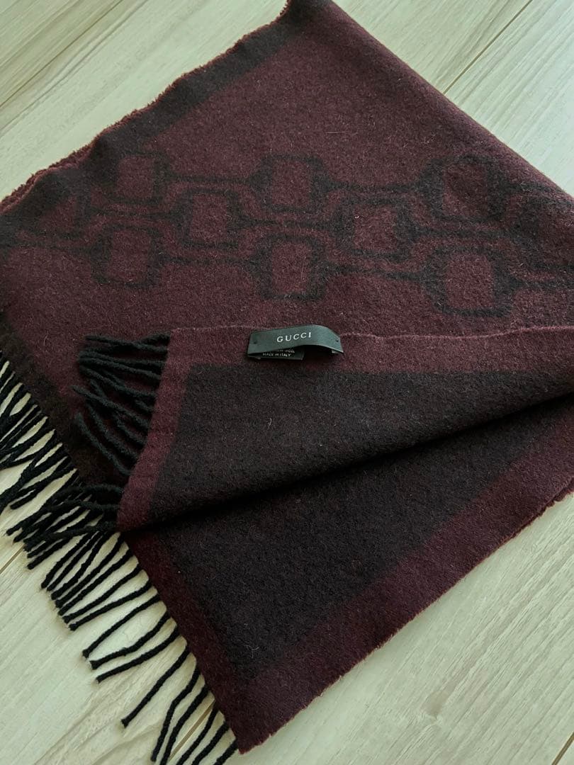 GUCCI バーガンディ ウール マフラー