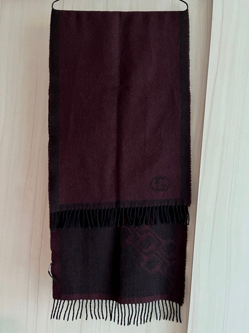 GUCCI バーガンディ ウール マフラー