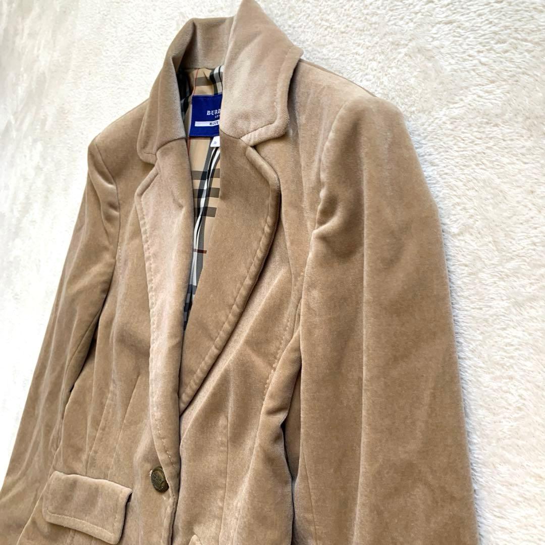 バーバリー　テーラードジャケット　ベロア　36 ベージュ　ノバチェック　シングル