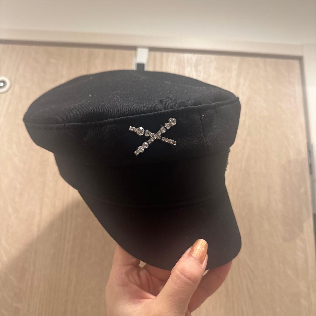 Ruslan Baginskiyラインストーンロゴ ハットストー黒キャスケット