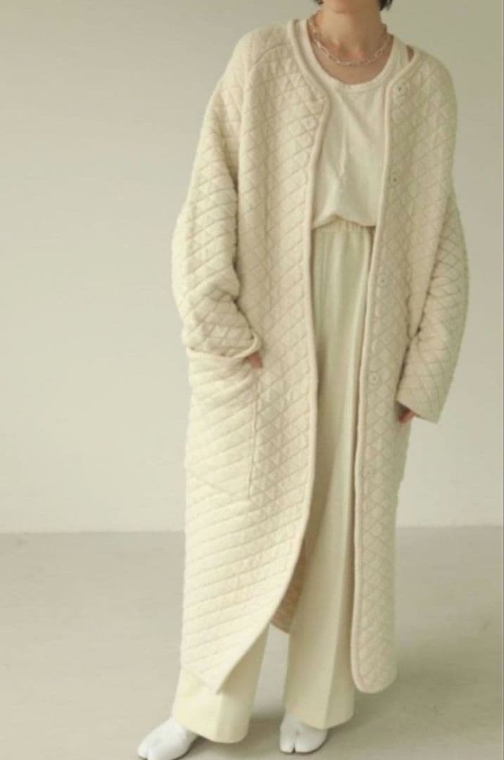 アイボリー キルティング ニットコート todayful