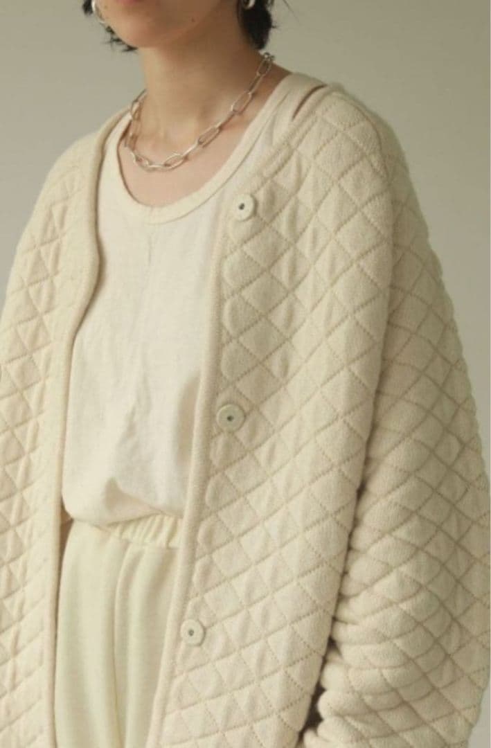 アイボリー キルティング ニットコート todayful