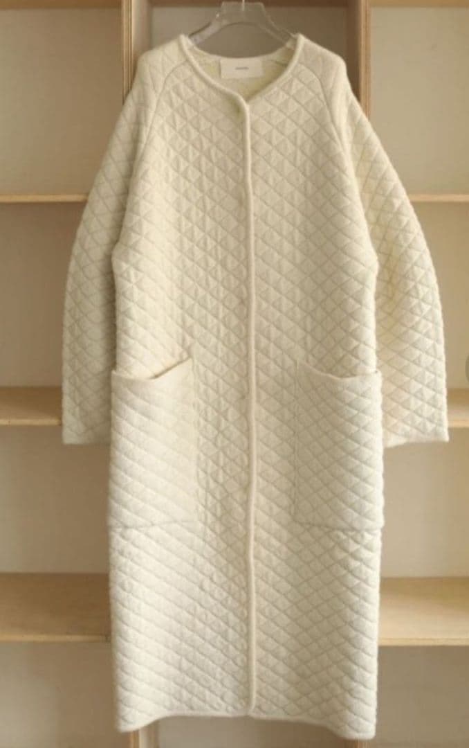 アイボリー キルティング ニットコート todayful