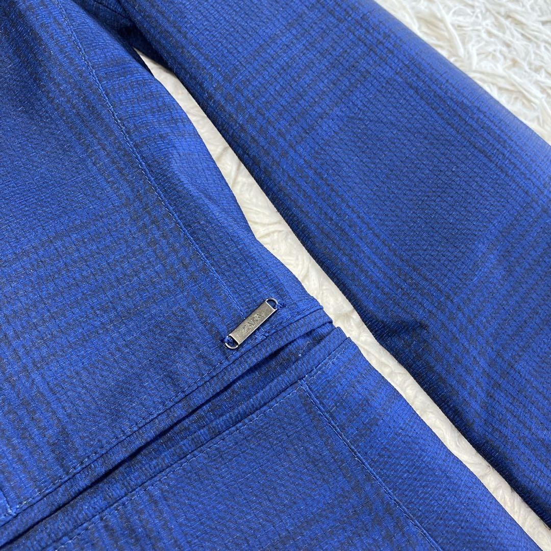 ◎人気デザイン ZARA ブルー系スーツ 軽量 チェック柄 ロゴプレートL 1